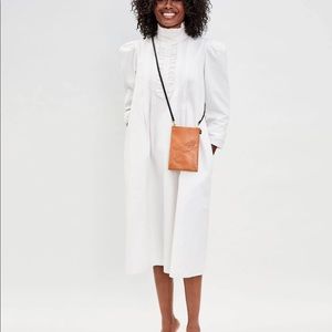 Clare V Esme Ruffle Puff Sleeve Dress White Denim